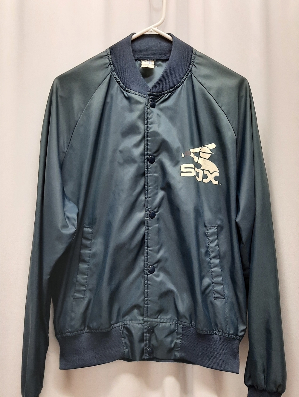 Vintage 80s Chicago White Sox Bomber Jacket L Satin MLB Made in USA Blue